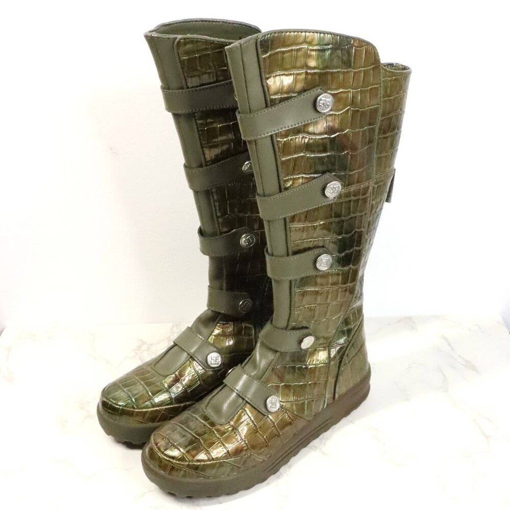 DC Shoes Women's 7 Filter Green Crocodile Military Pirate Tall Boots RARE 2008